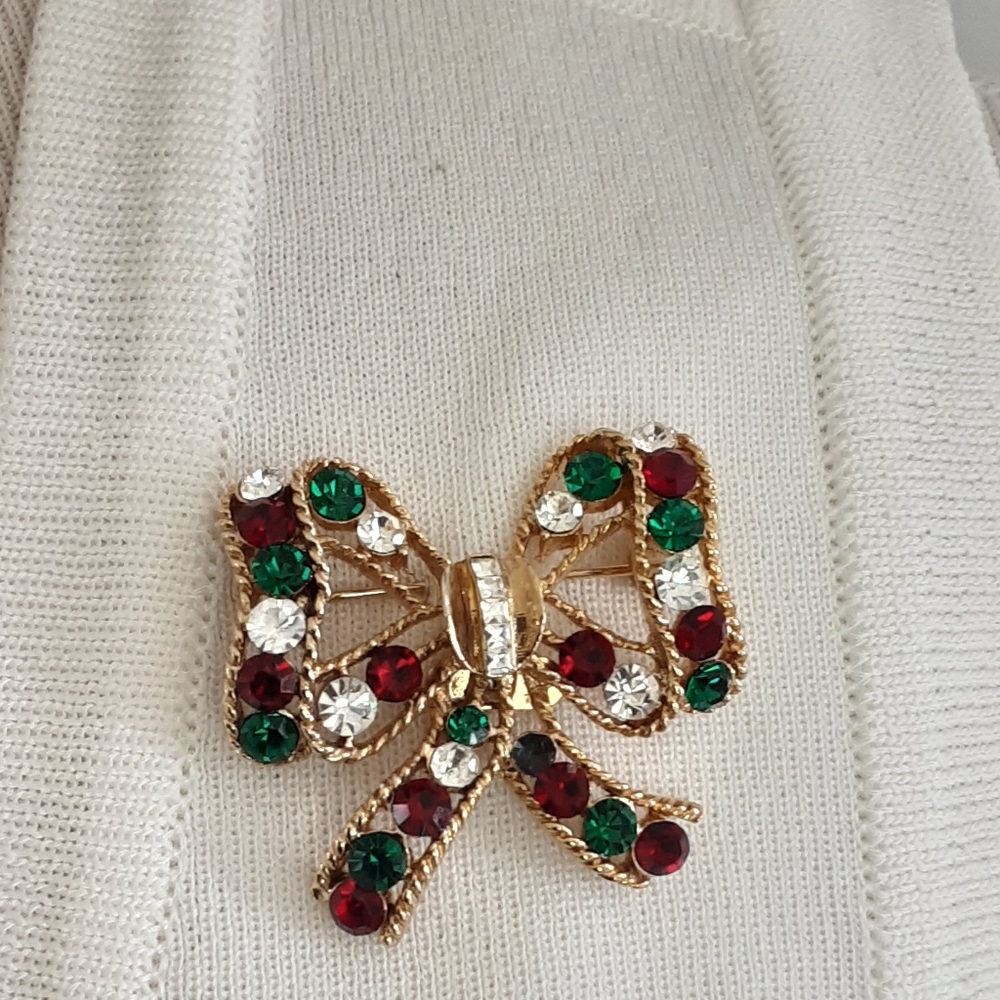 EISENBERG ICE 1960s Christmas Holiday Ribbon Bow Brooch 1.5"
